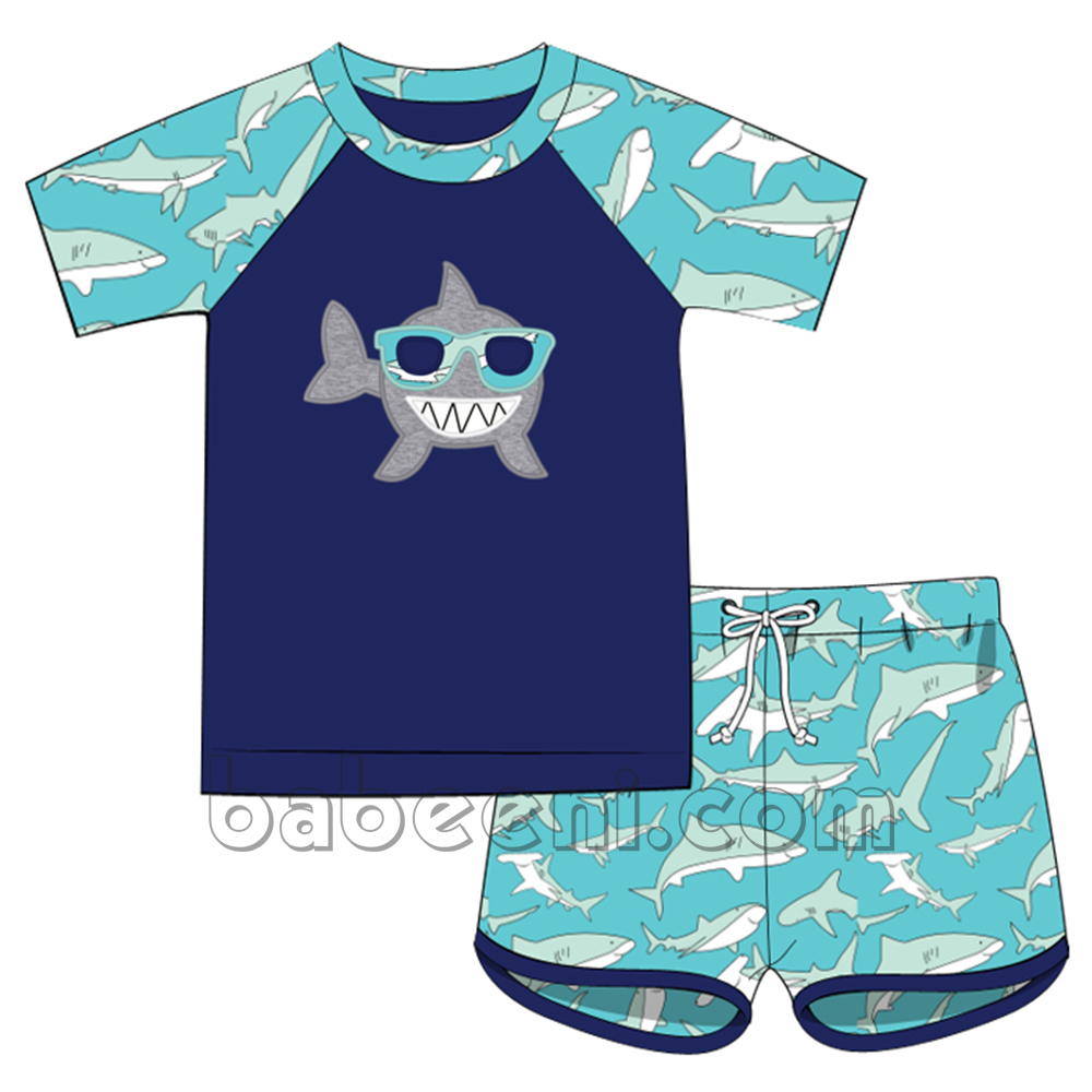Pretty shark rash guard swimwear set for boy  - SW 440
